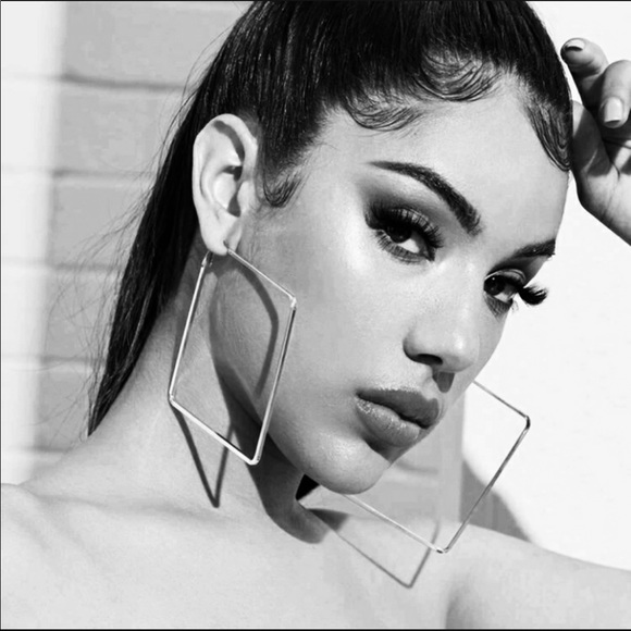 💗 Silver Large Square Hoop Earrings NEW - Picture 6 of 7